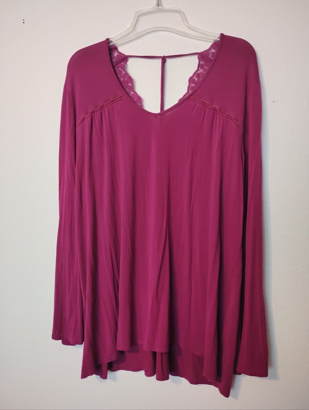 Faded Glory Whimsy Flowy Lace Low Back Long Sleeve